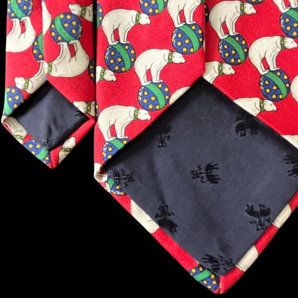 Brooks Brothers Silk Holiday Tie Polar Bears Red USA Made - Picture 4 of 7